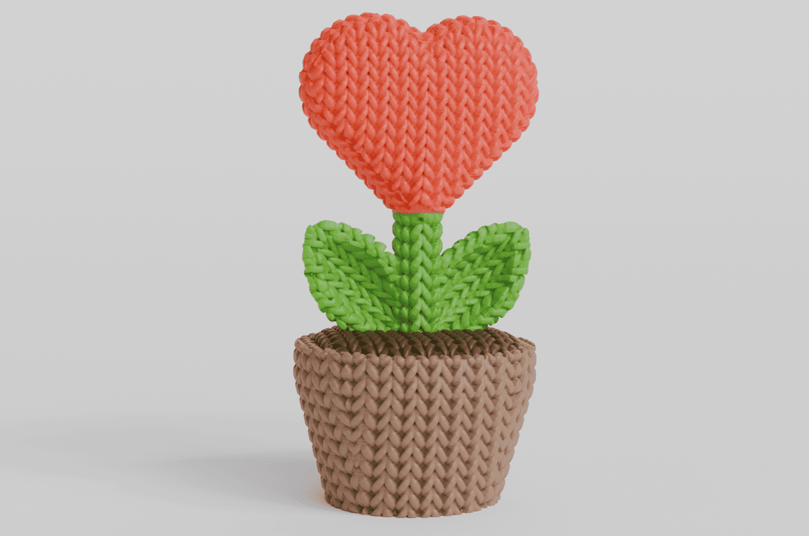3d printed gifts_16_knitted heart plant